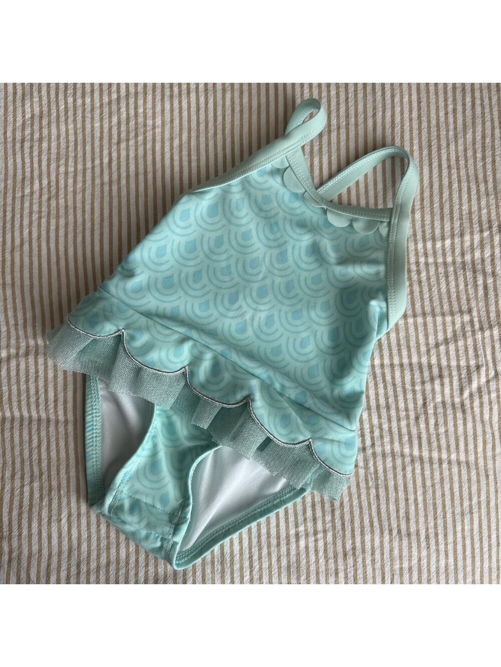 Cat & Jack Turquoise Mermaid Sparkle One-piece Bottom Enclosure Swimsuit, 6-9M